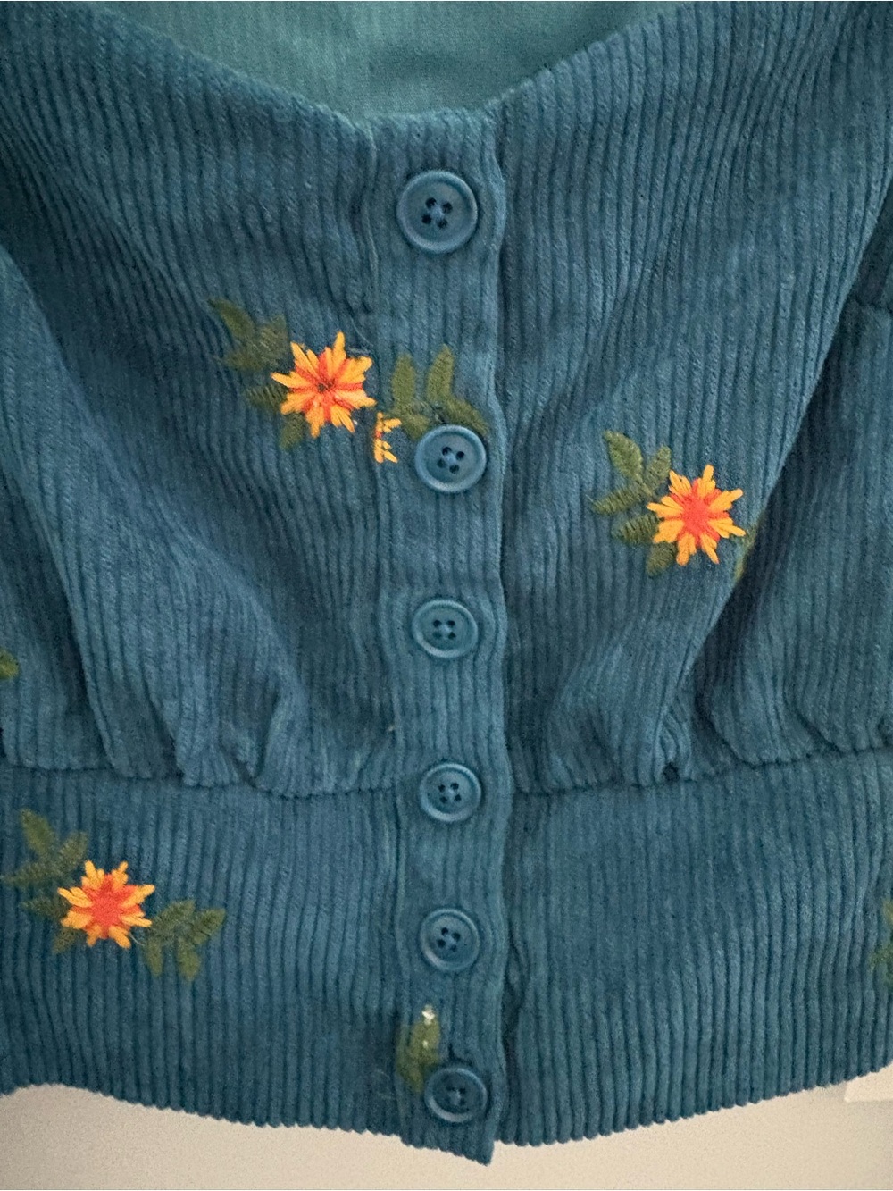 NWT CIDER Blue Corduroy Floral Embroidered Crop Top Size S - Picture 5 of 7